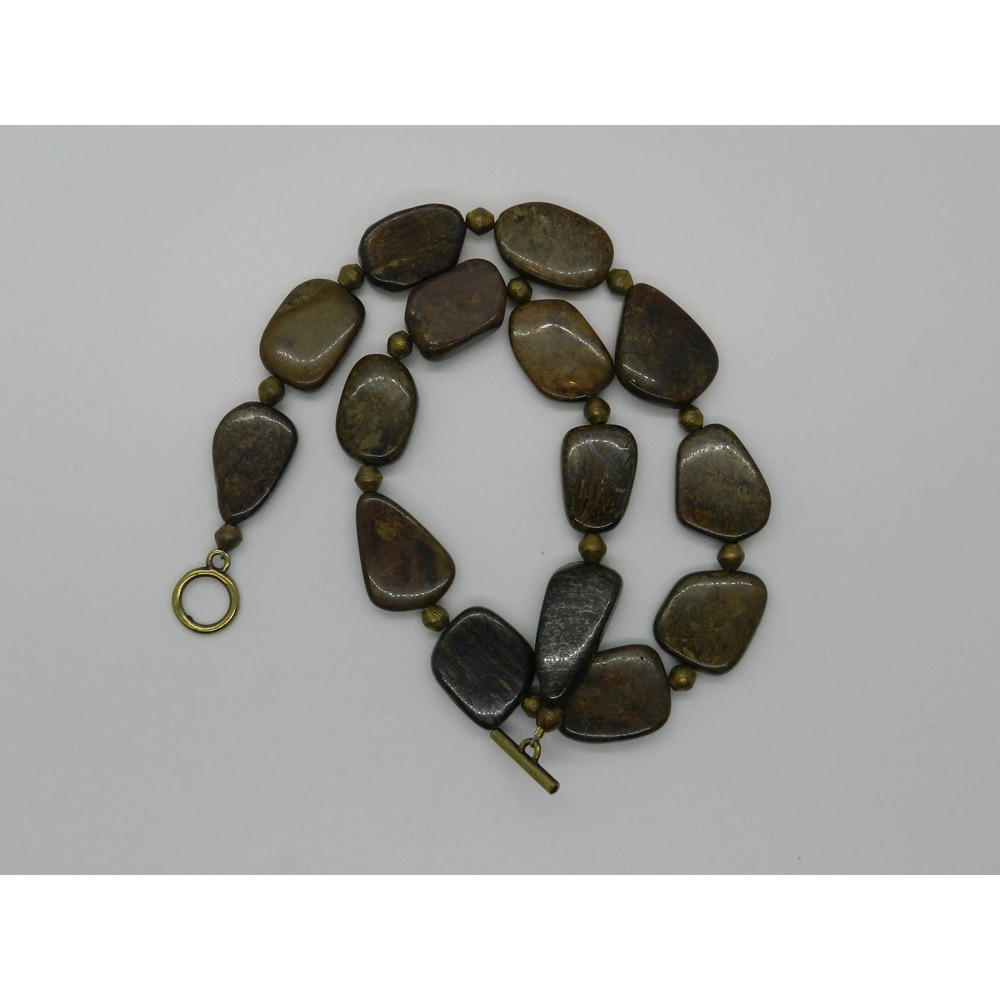 Bronzite and Brass Necklace, Beatiful Bronze Color, Necklace Gift, Brass